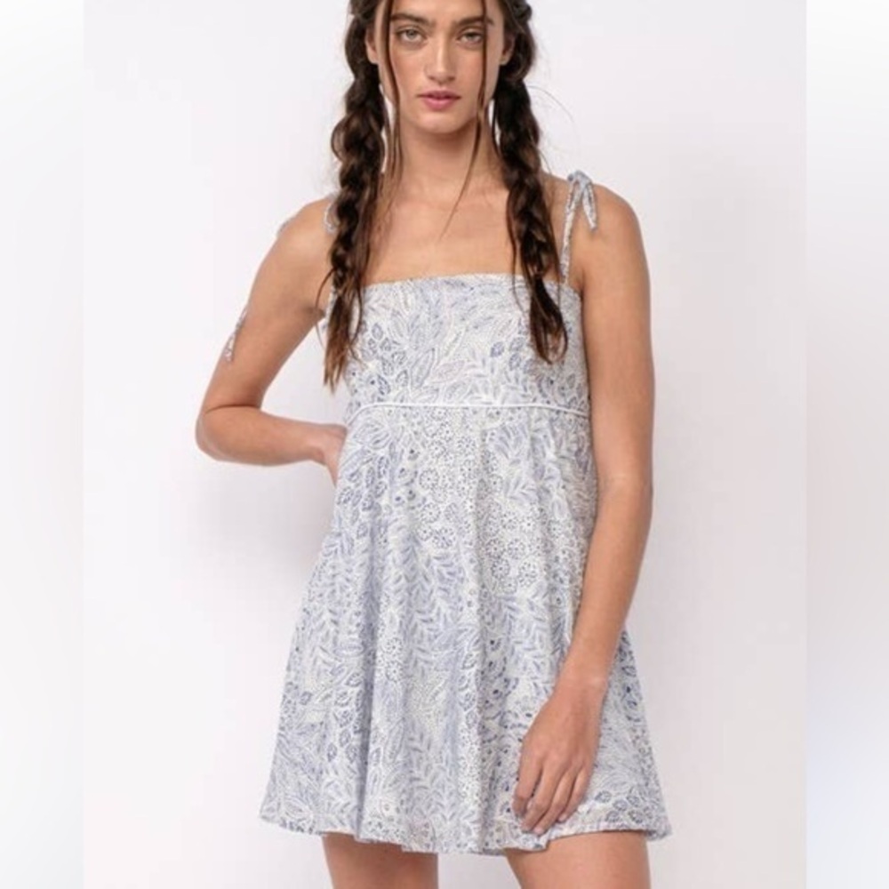 🎭🥑Sky to Moon Blue White Floral Babydoll Mini Dress | Cottagecore Coquette